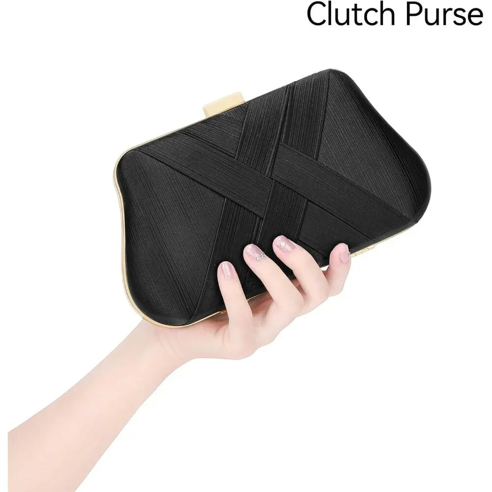 ⚡ Women's Silk Satin Fabric Clutch Crossbody Formal Party Wedding Black Bag